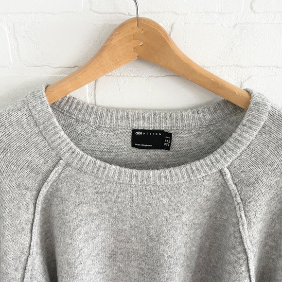 ASOS curve Knit Sweater Lagenlook Minimalist raw stitches Light gray Sz 24 - Picture 3 of 11